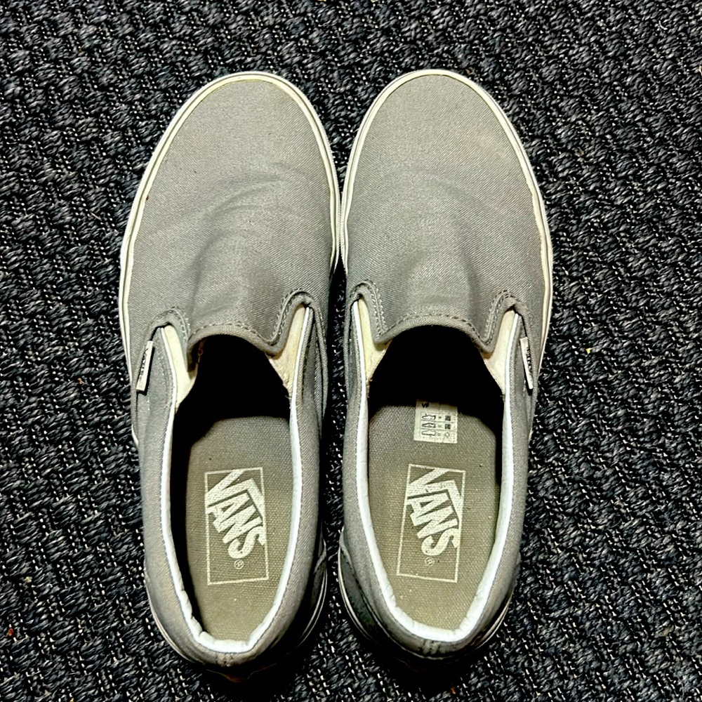 Light grey vans slip on.  Women’s size 9.